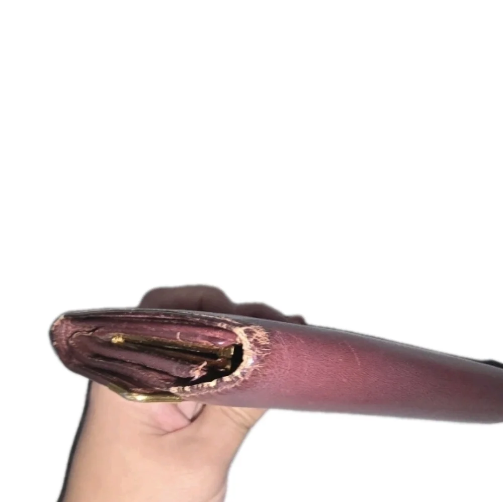 Authentic Vintage Large Cartier Burgundy Leather Wallet With Kisslock Coin Pouch